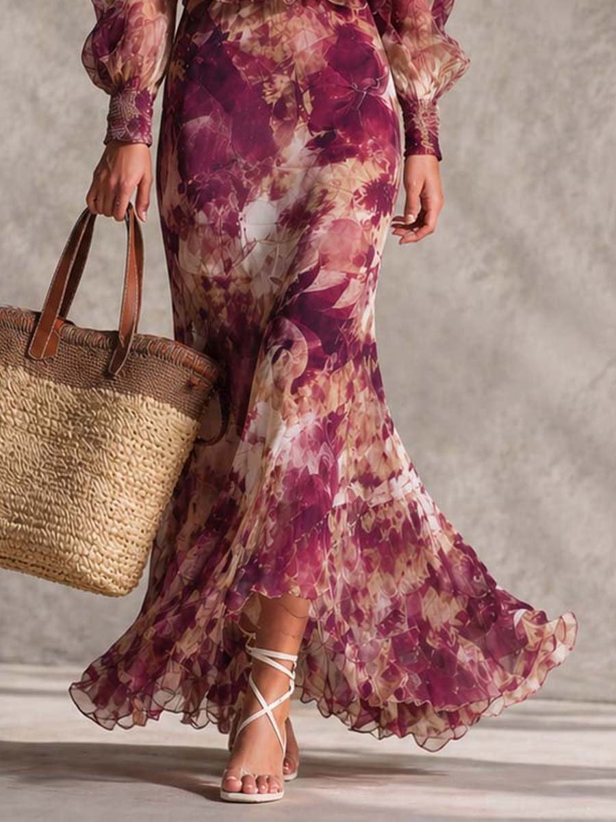 Frida™ | Vestido maxi rosa floral de gasa con hombros descubiertos