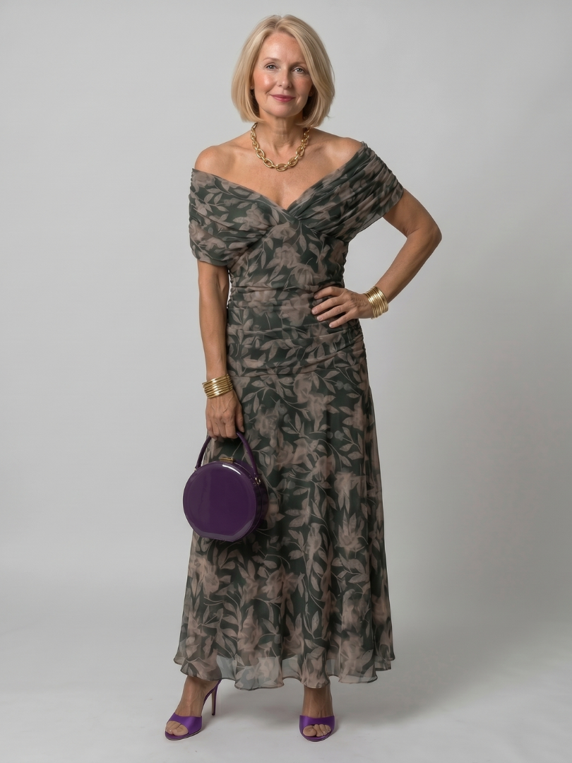 Calen™ | Vestido Midi Hombros Descubiertos con Falda Fluida