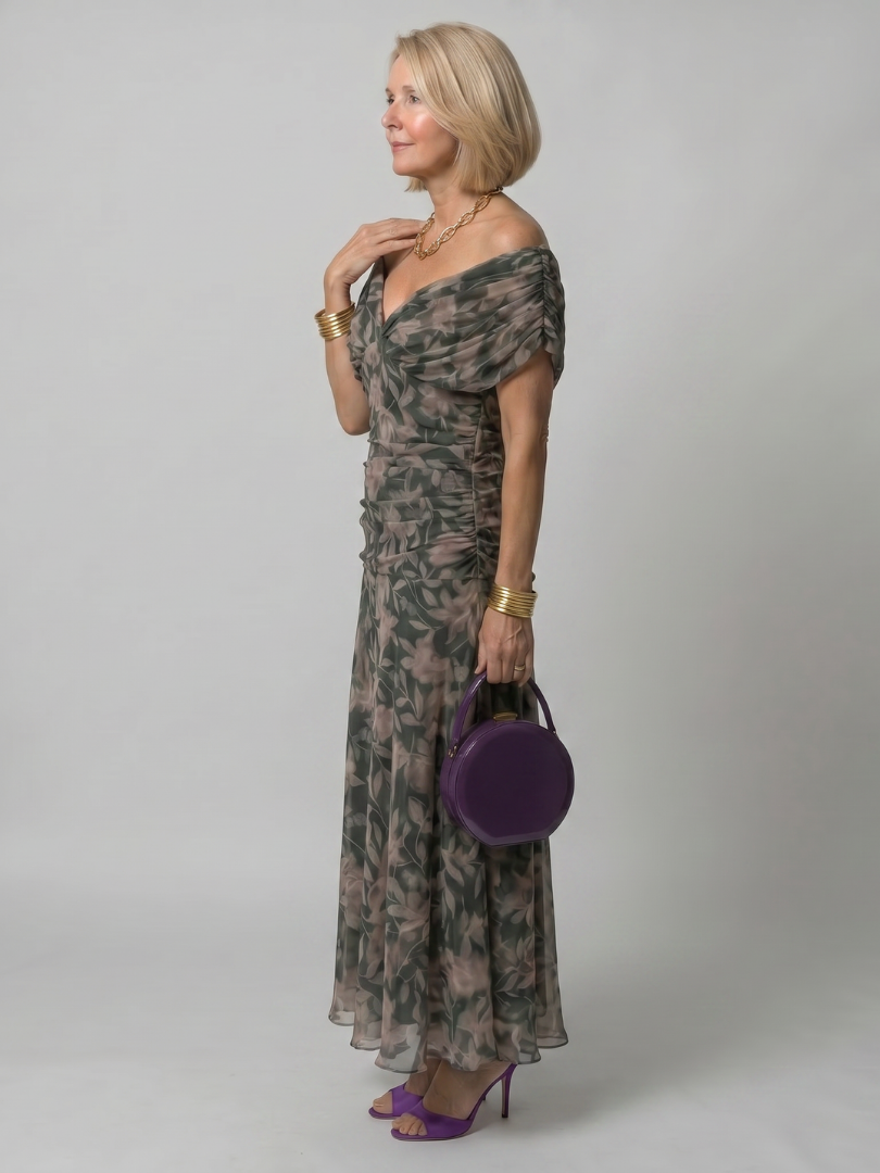 Calen™ | Vestido Midi Hombros Descubiertos con Falda Fluida
