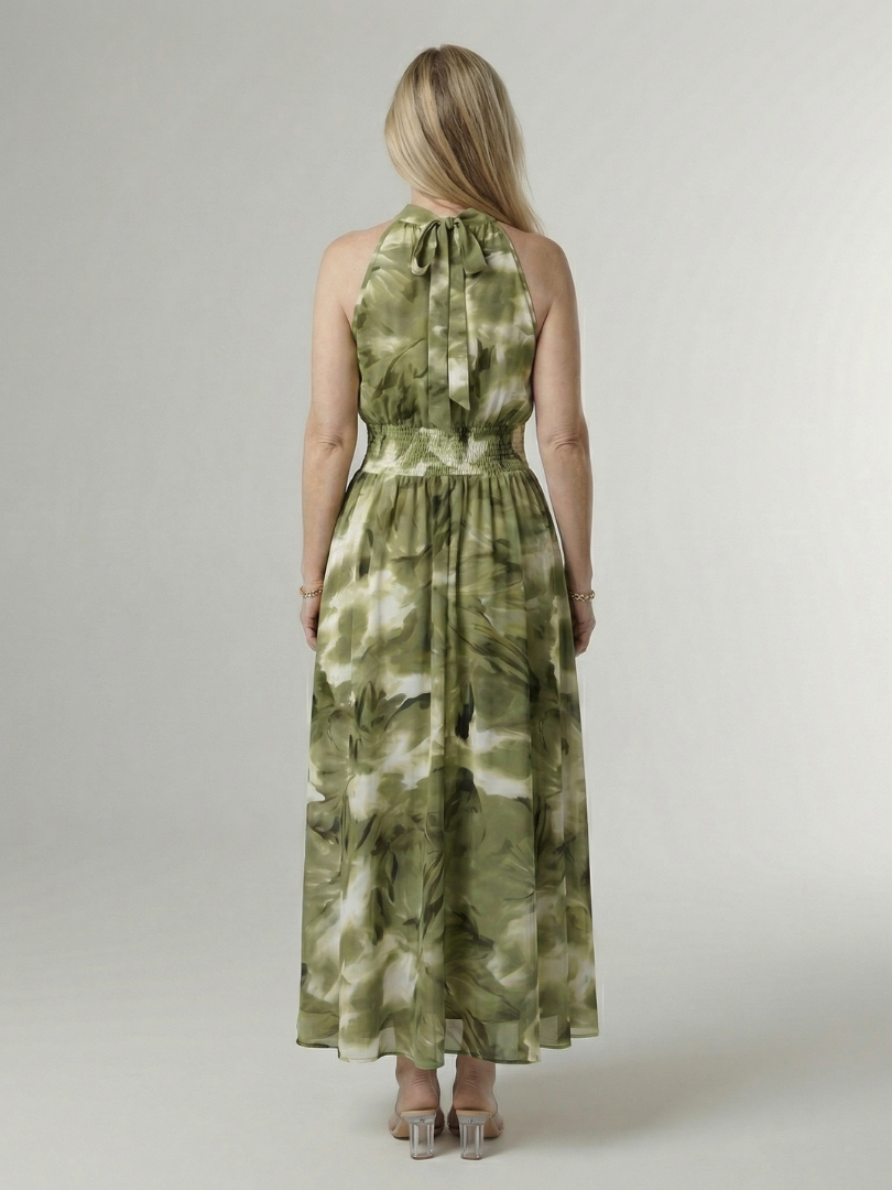 Sylin™ | Vestido Midi Halter con Cintura Fruncida