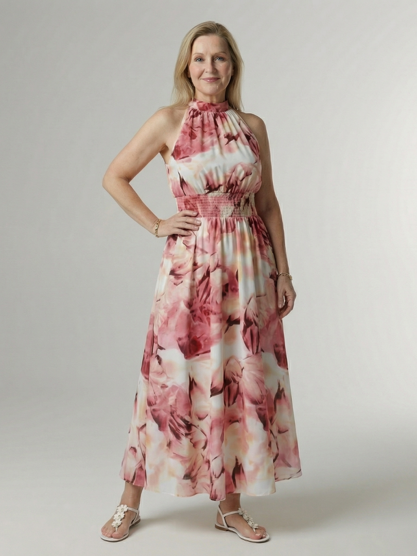 Sylin™ | Vestido Midi Halter con Cintura Fruncida
