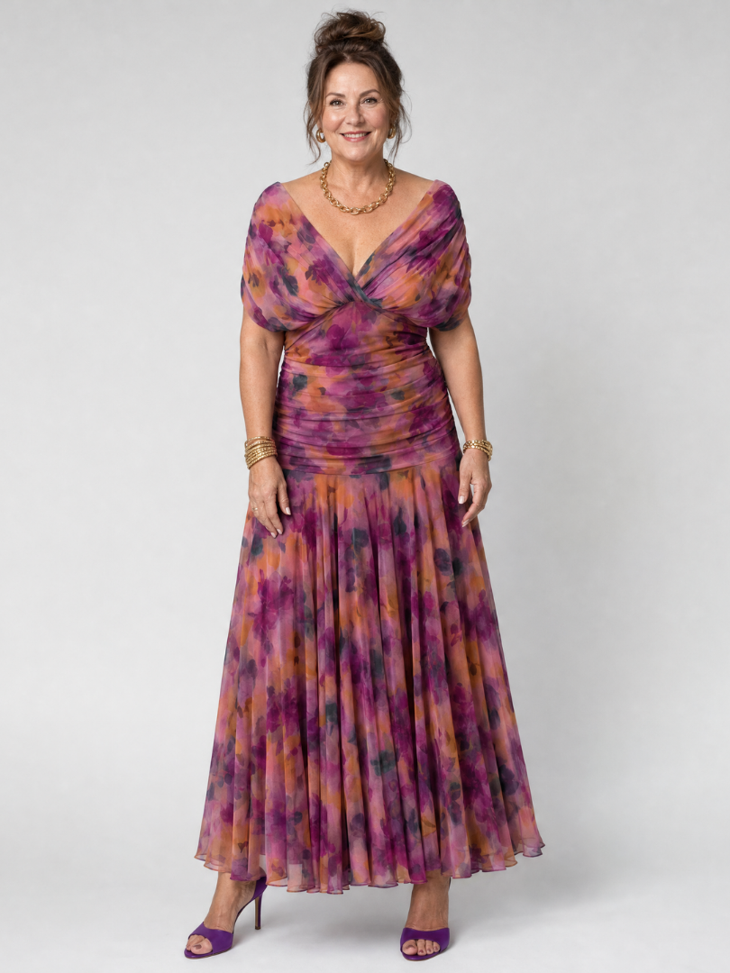 Calen™ | Vestido Midi Hombros Descubiertos con Falda Fluida