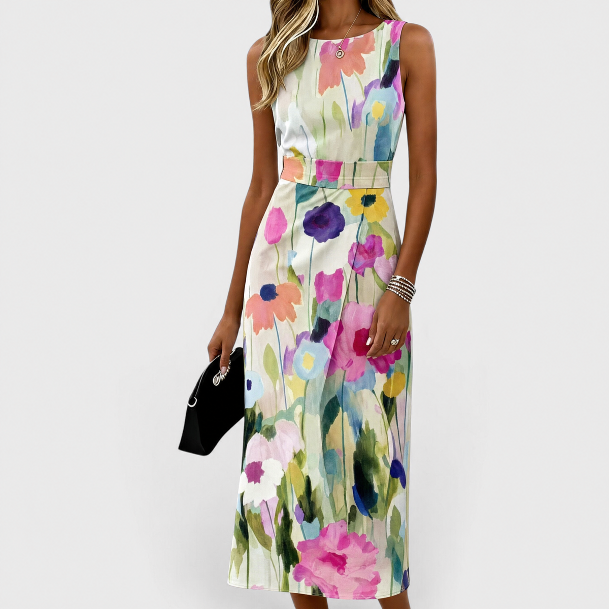 Cass™ | Vestido Midi Floral en Acuarela Línea A