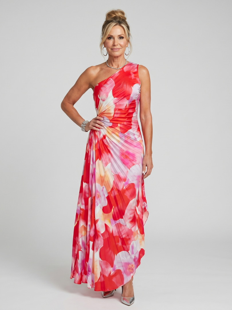 Renata™ | Vestido Midi Un Hombro con Cuerpo Plisado
