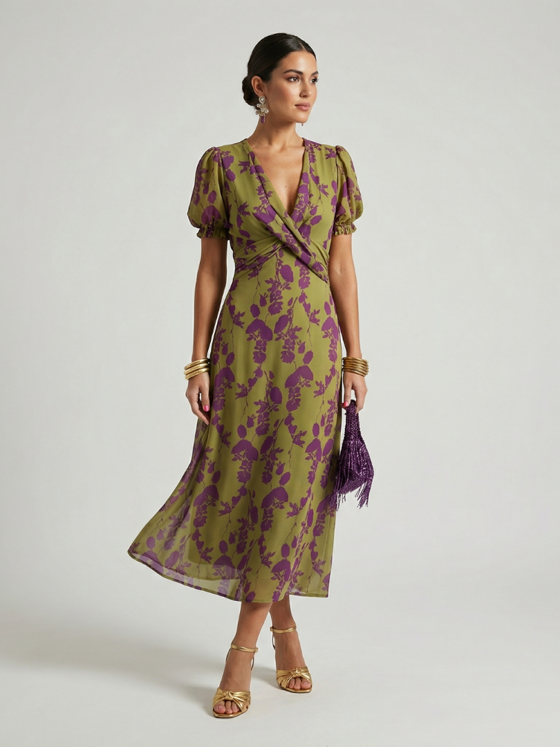 Paloma™ | Vestido Midi Floral Relajado con Manga Corta