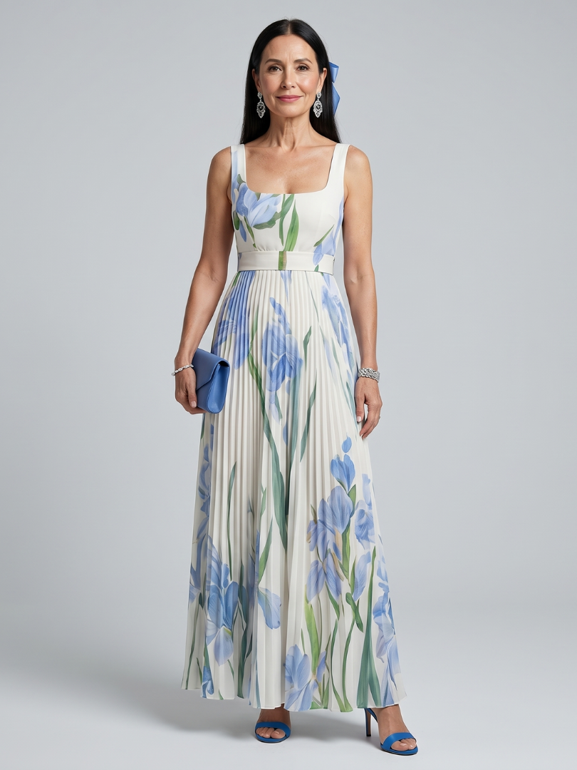 Nadia™ | Vestido Midi Sin Mangas con Escote Cuadrado y Estampado Floral