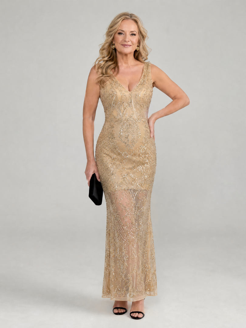 Rebeca™ | Vestido Midi con Lentejuelas y Panel Transparente