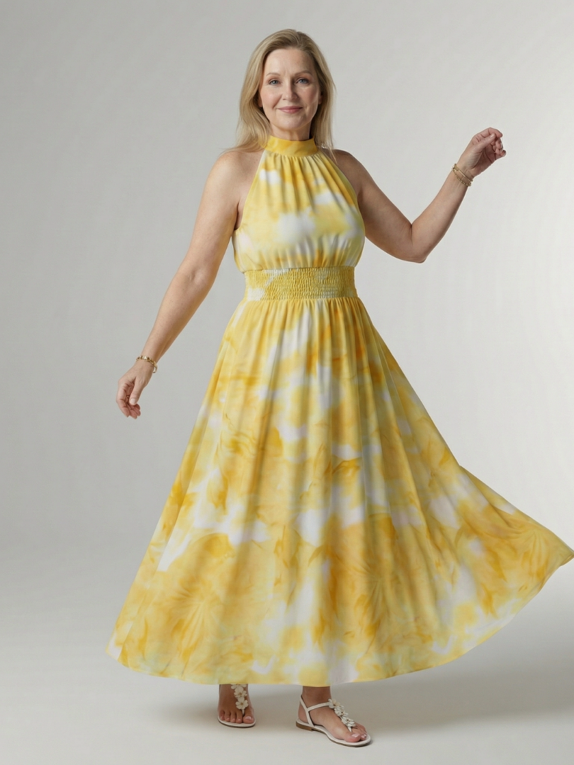 Sylin™ | Vestido Midi Halter con Cintura Fruncida