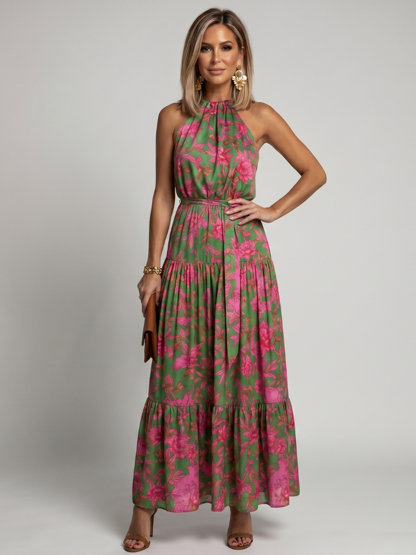 Montserrat™ | Vestido Midi Halter Drapeado con Falda por Niveles