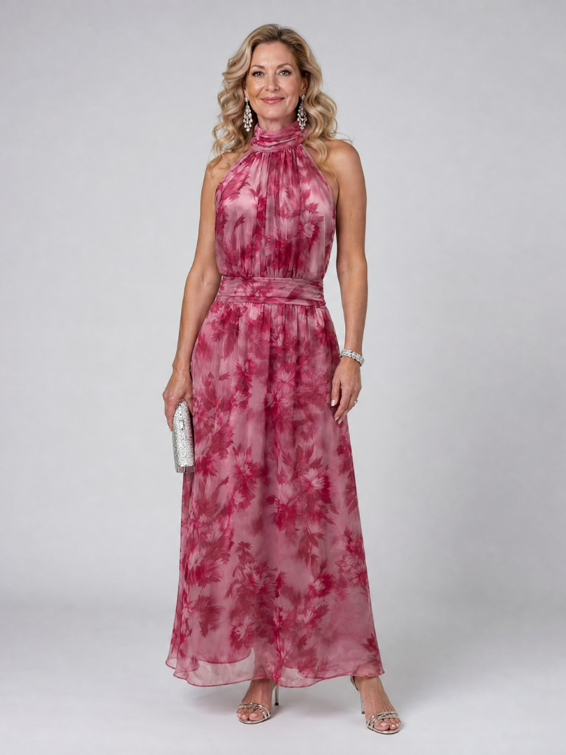 Itzel™ | Vestido Midi Halter Suave con Cuerpo Fruncido