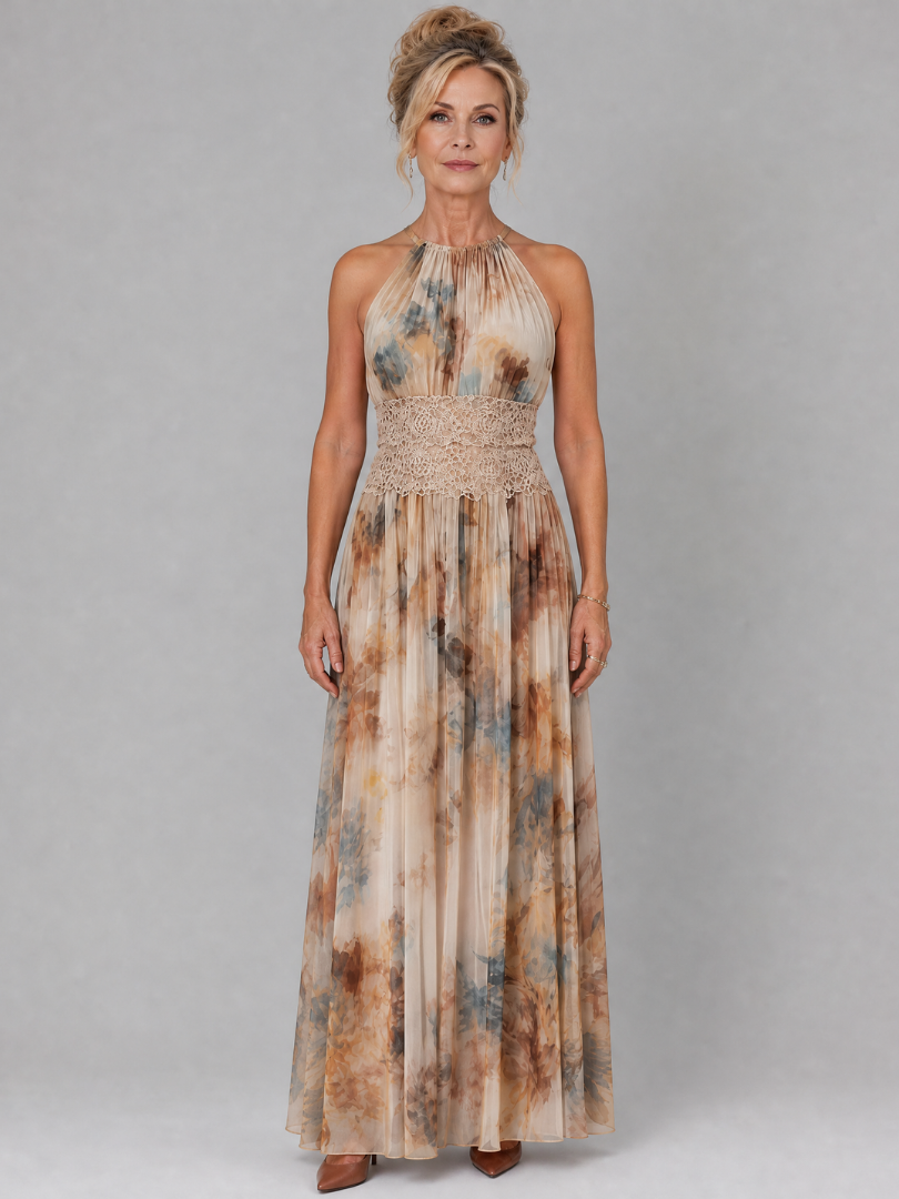 Ariana™ | Vestido Maxi Halter con Detalle de Encaje en la Cintura