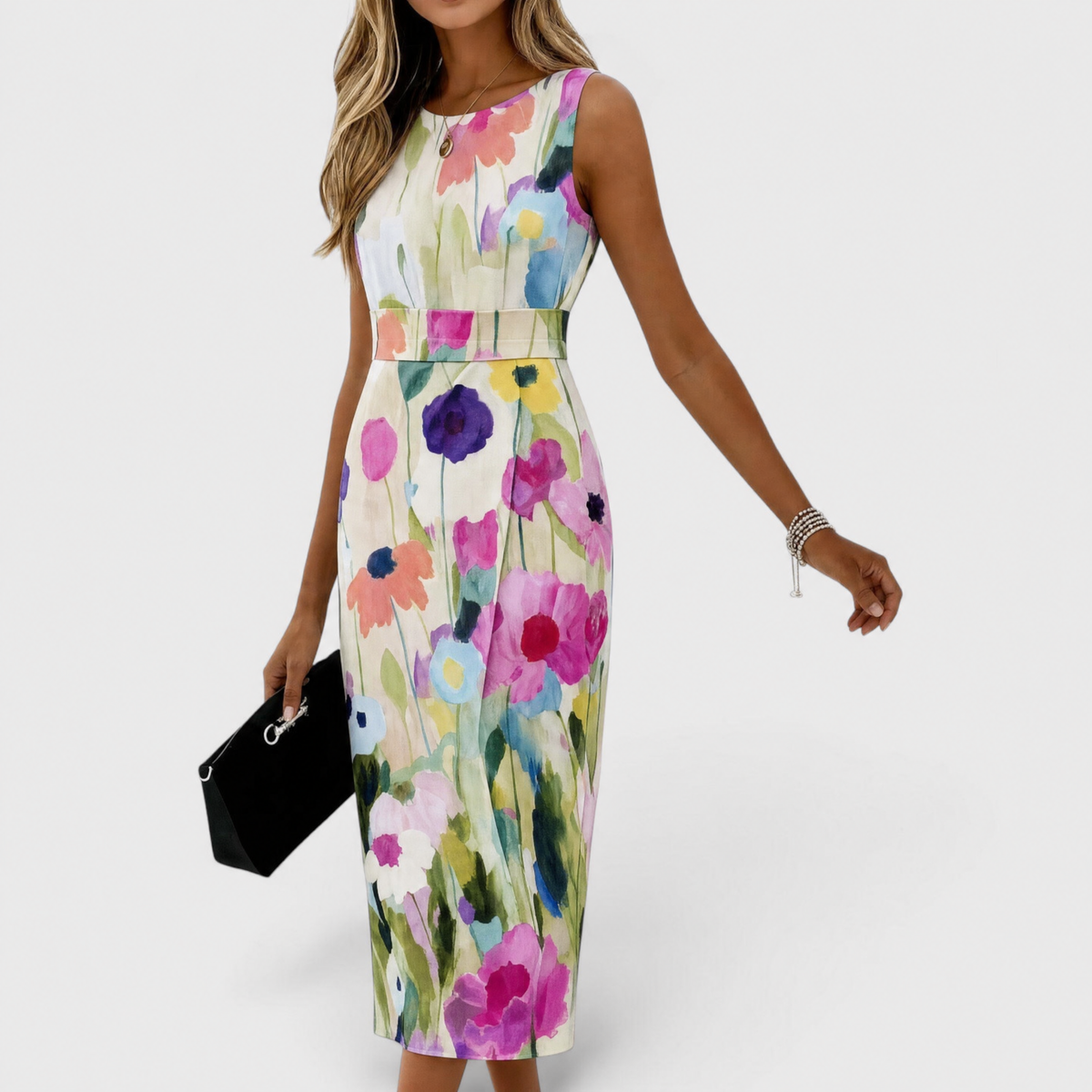 Cass™ | Vestido Midi Floral en Acuarela Línea A