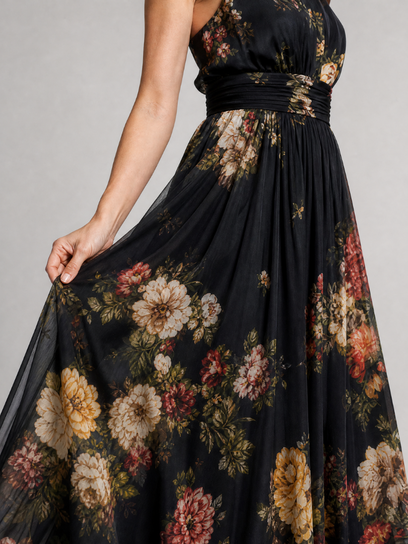 Isabela™ | Vestido Midi Halter con Estampado Floral y Falda Fluida