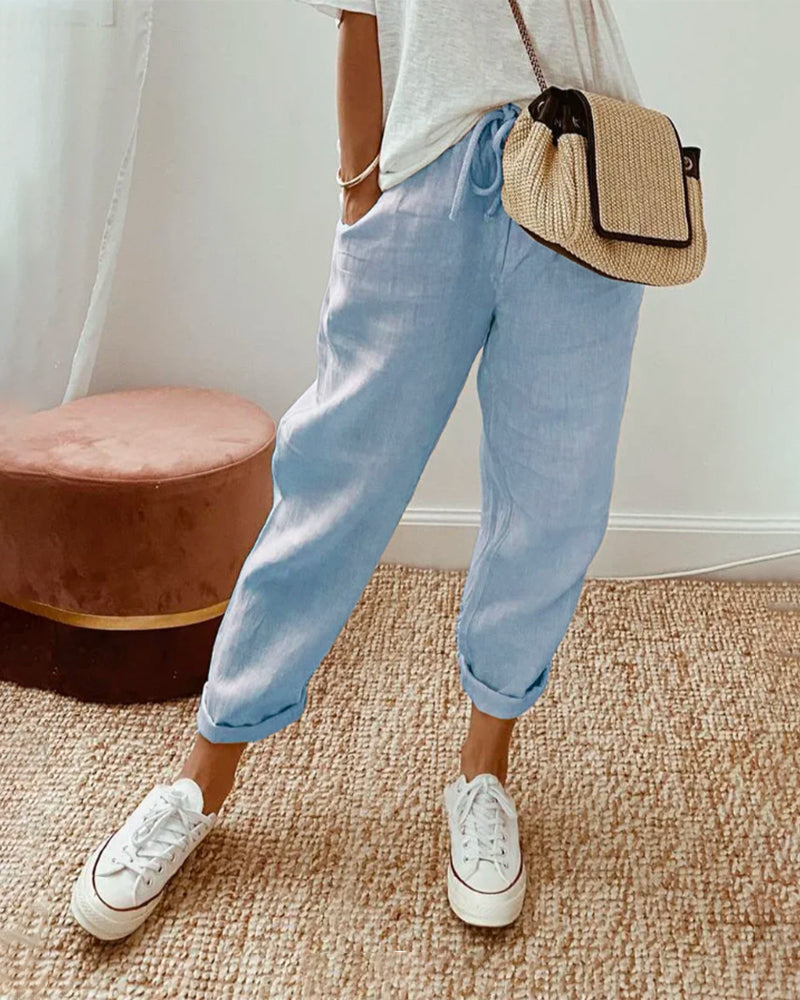 Lucie™ | Pantalón Fluido en Mezcla de Algodón y Lino