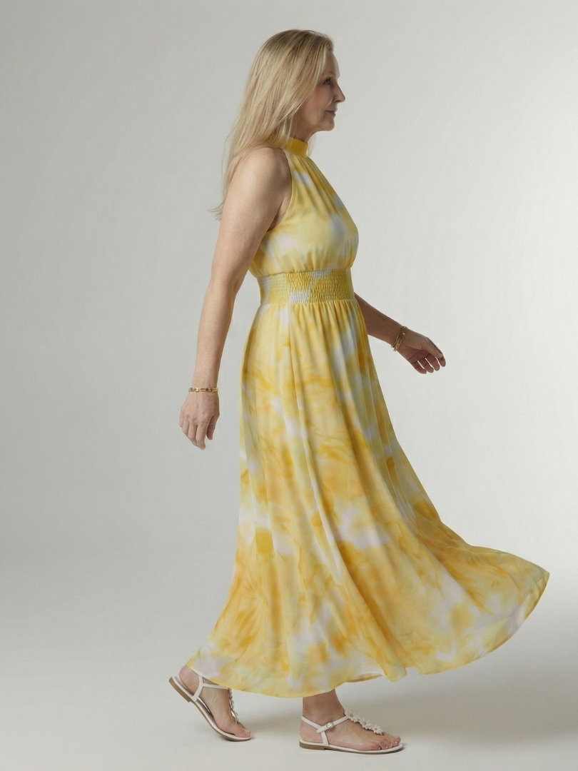 Sylin™ | Vestido Midi Halter con Cintura Fruncida