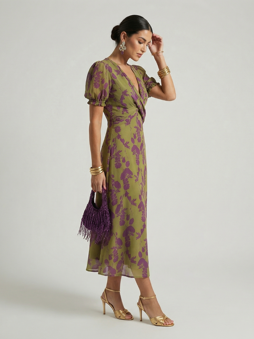 Paloma™ | Vestido Midi Floral Relajado con Manga Corta