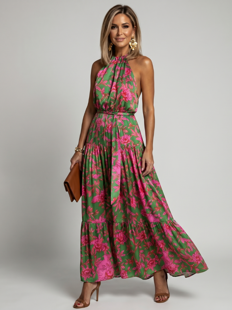 Montserrat™ | Vestido Midi Halter Drapeado con Falda por Niveles