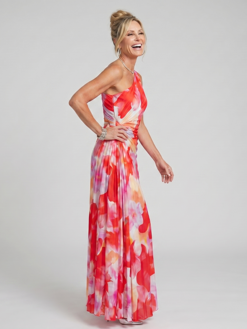 Renata™ | Vestido Midi Un Hombro con Cuerpo Plisado