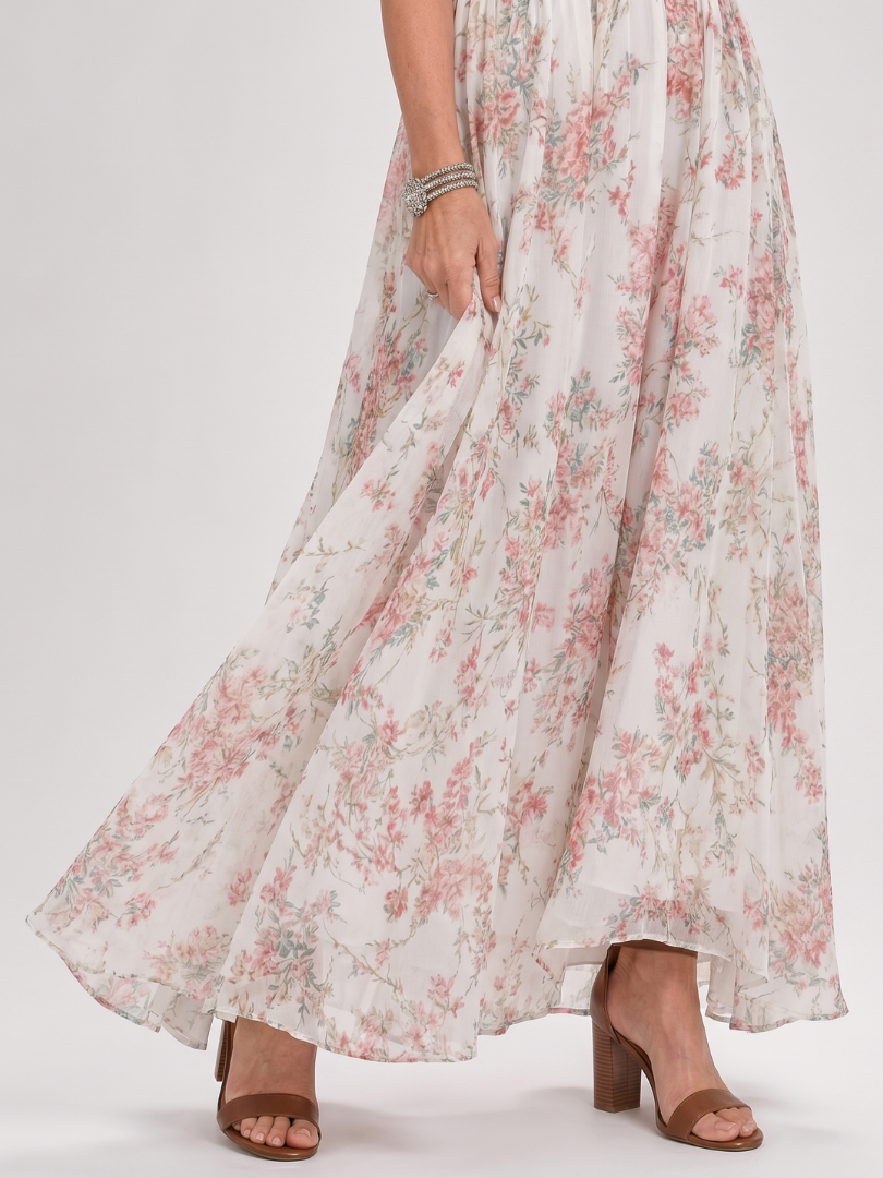 Esperanza™ | Vestido Midi Halter con Falda Floral Fluida