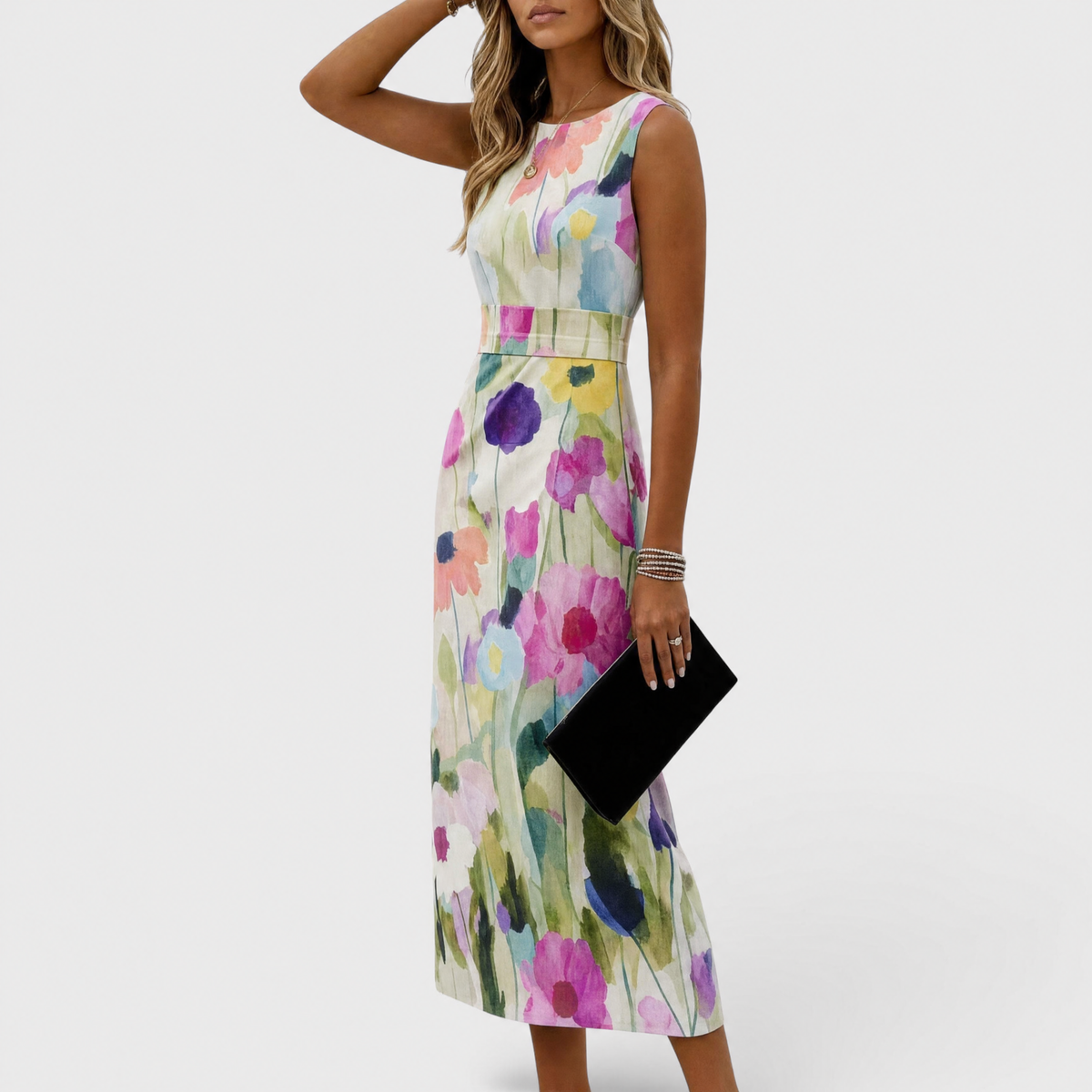 Cass™ | Vestido Midi Floral en Acuarela Línea A