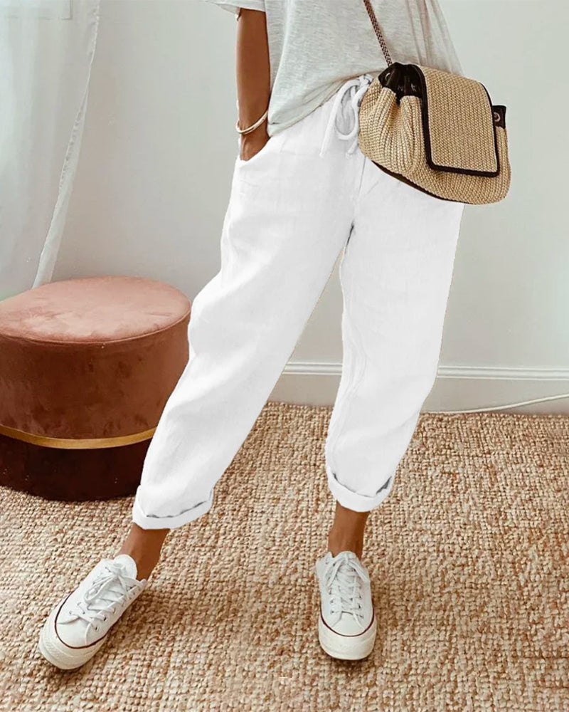 Lucie™ | Pantalón Fluido en Mezcla de Algodón y Lino