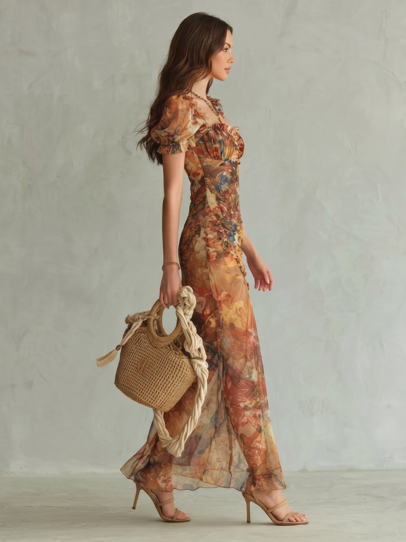 Fernanda™ | Vestido Midi Fruncido con Manga Volante y Abertura