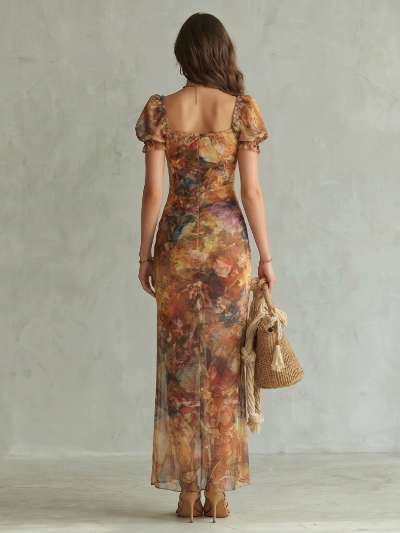 Fernanda™ | Vestido Midi Fruncido con Manga Volante y Abertura