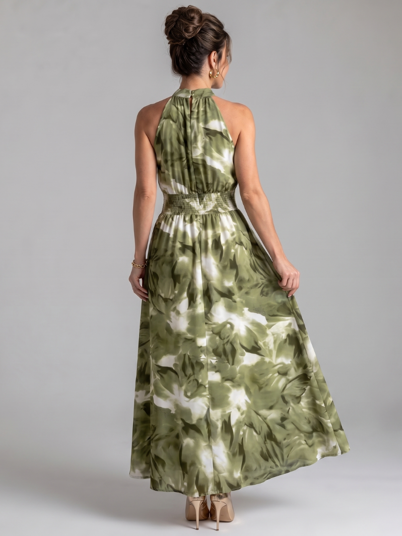 Mariana™ | Vestido Midi Halter con Cintura Fruncida y Estampado Abstracto
