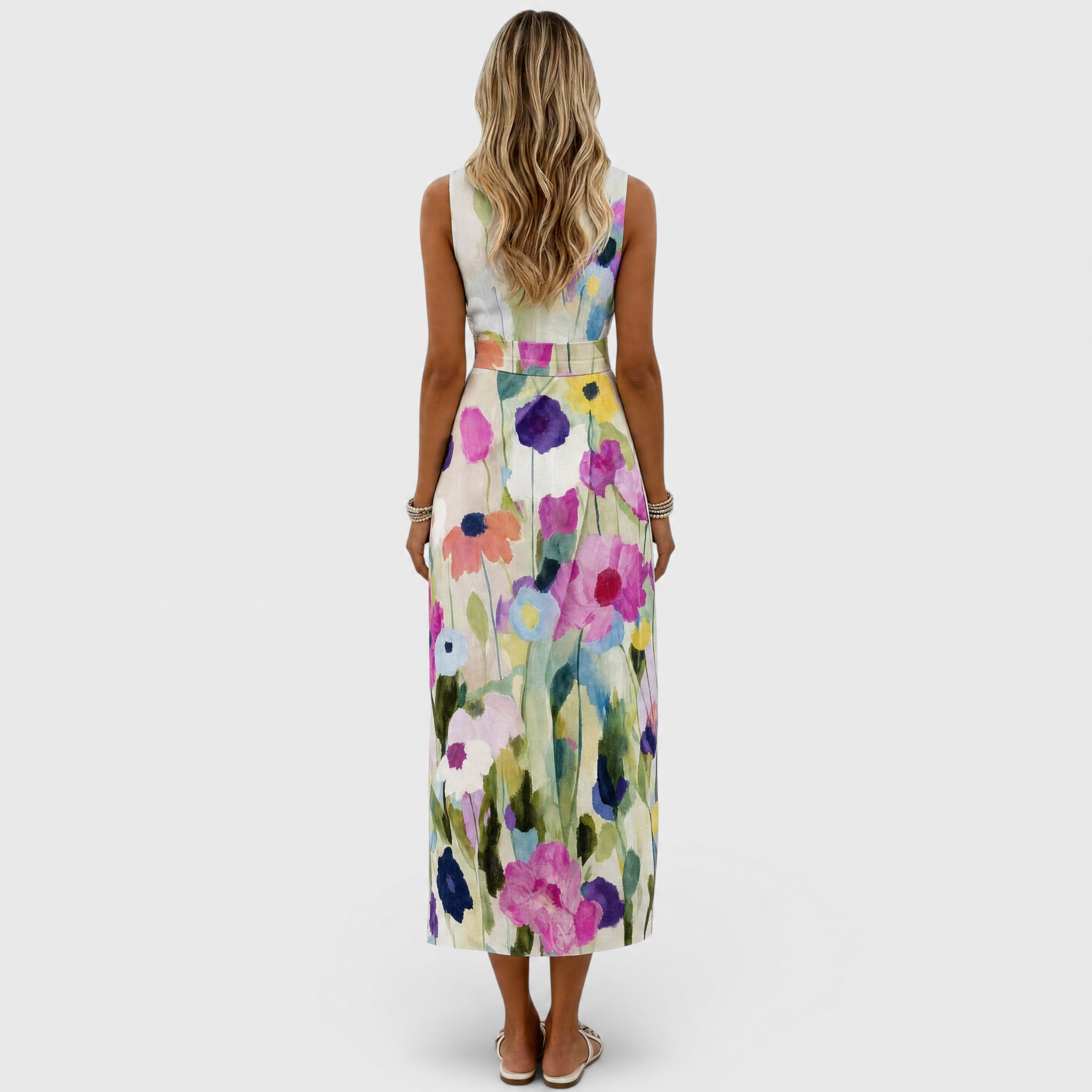 Cass™ | Vestido Midi Floral en Acuarela Línea A