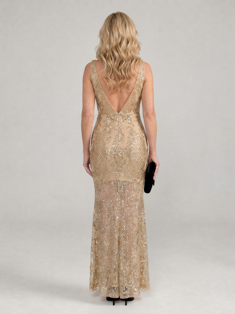 Rebeca™ | Vestido Midi con Lentejuelas y Panel Transparente