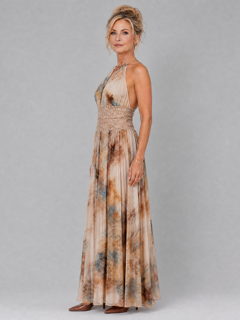 Ariana™ | Vestido Maxi Halter con Detalle de Encaje en la Cintura