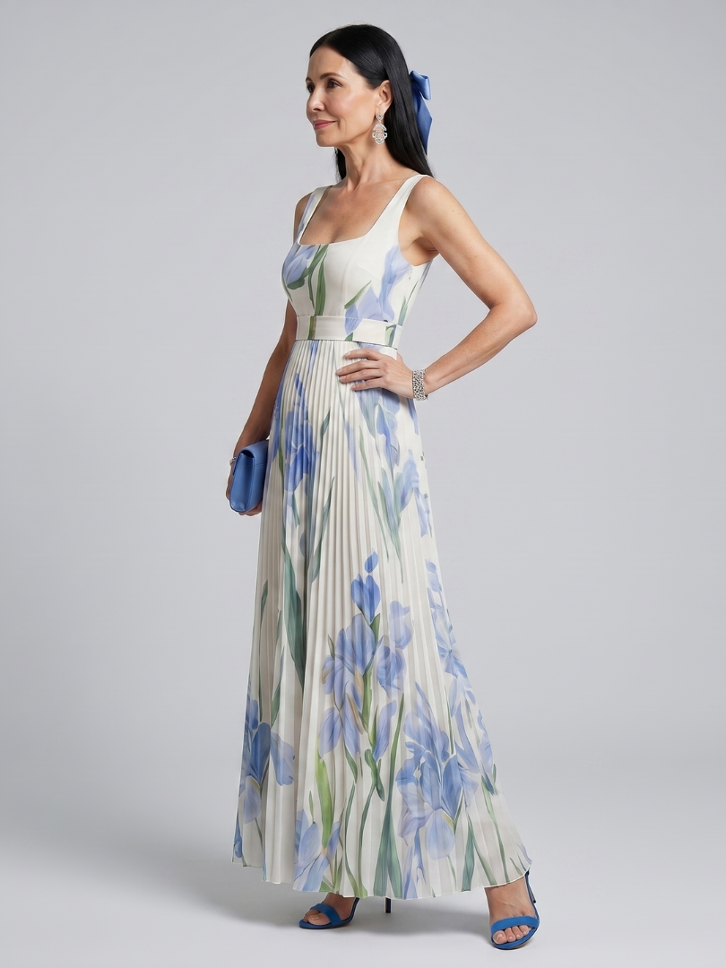 Nadia™ | Vestido Midi Sin Mangas con Escote Cuadrado y Estampado Floral
