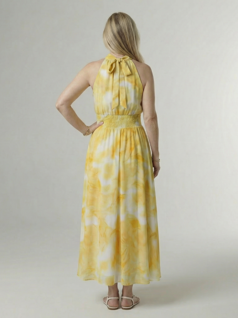 Sylin™ | Vestido Midi Halter con Cintura Fruncida