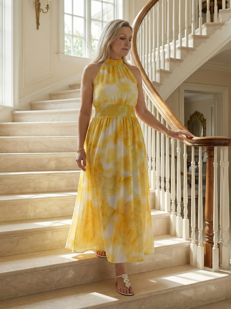 Sylin™ | Vestido Midi Halter con Cintura Fruncida