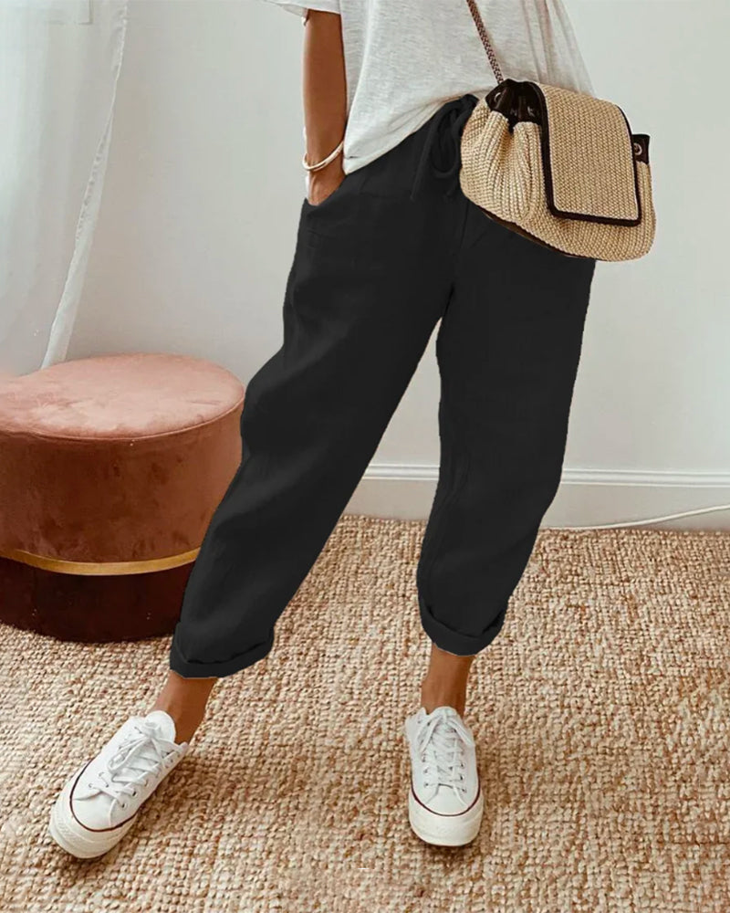 Lucie™ | Pantalón Fluido en Mezcla de Algodón y Lino