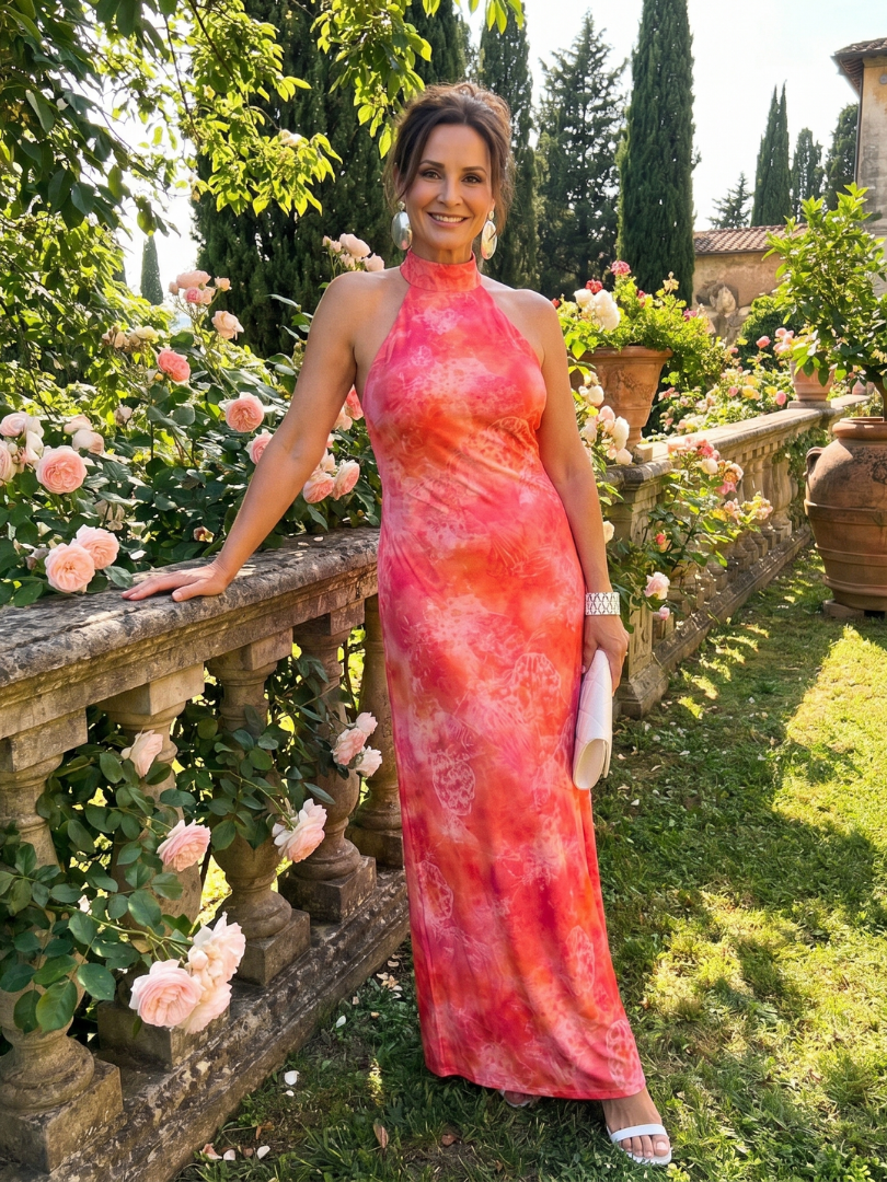 Lorena™ | Vestido Maxi Halter Ceñido con Estampado Impreso