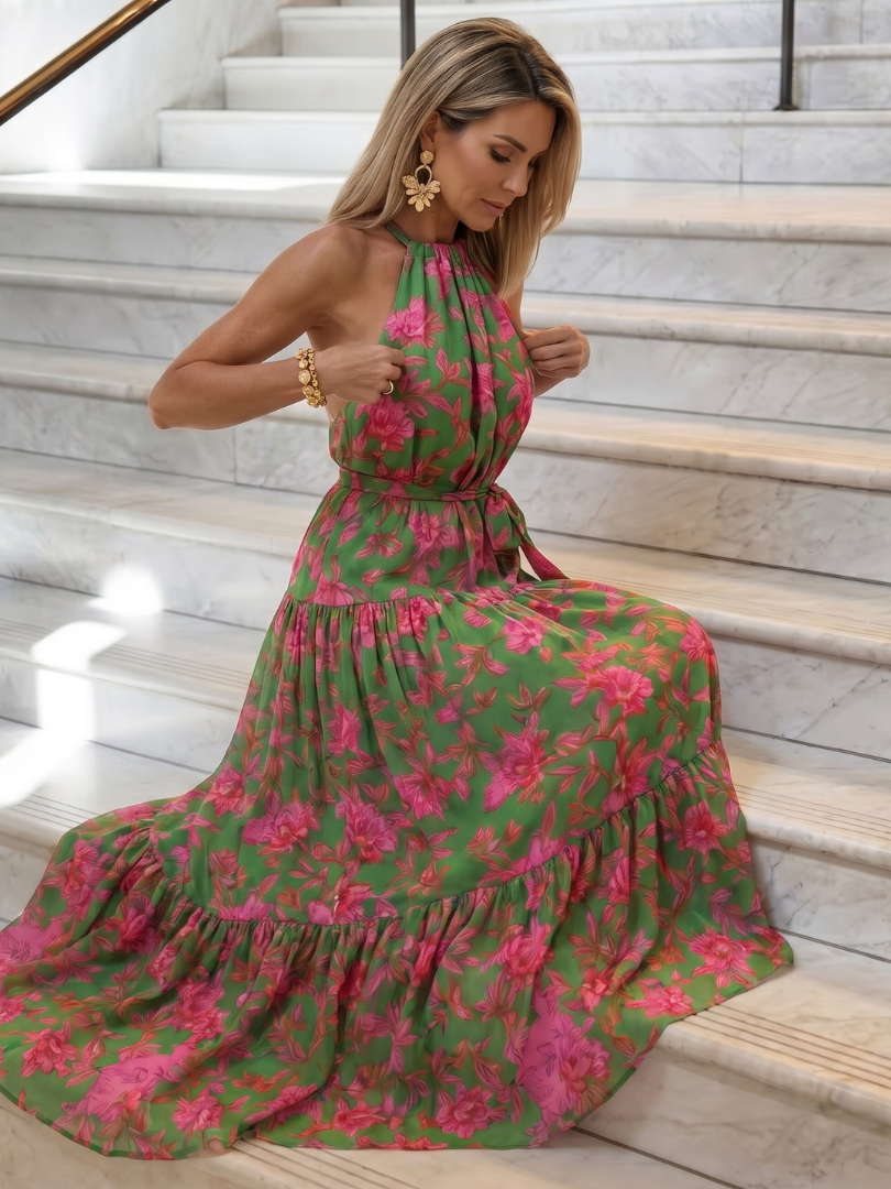 Montserrat™ | Vestido Midi Halter Drapeado con Falda por Niveles
