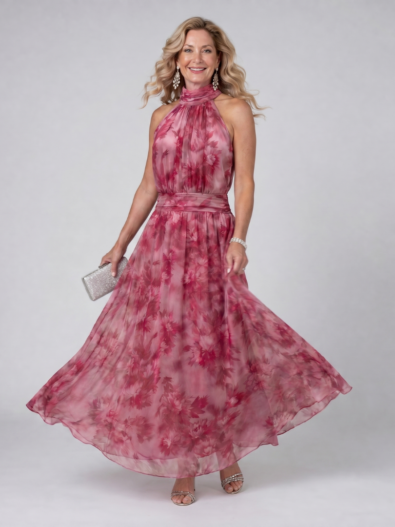 Itzel™ | Vestido Midi Halter Suave con Cuerpo Fruncido