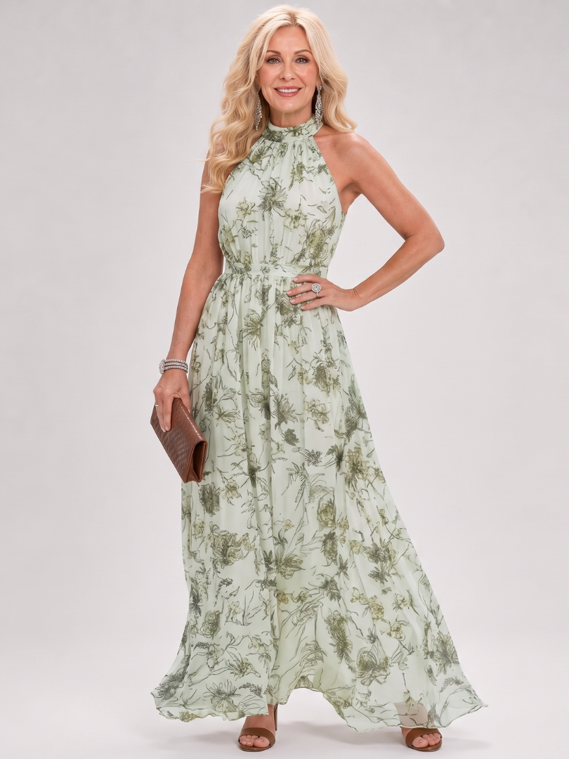 Esperanza™ | Vestido Midi Halter con Falda Floral Fluida