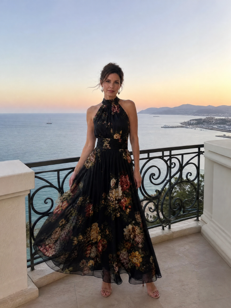 Isabela™ | Vestido Midi Halter con Estampado Floral y Falda Fluida