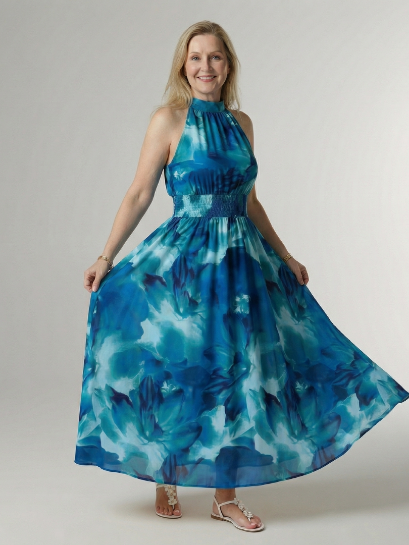 Sylin™ | Vestido Midi Halter con Cintura Fruncida