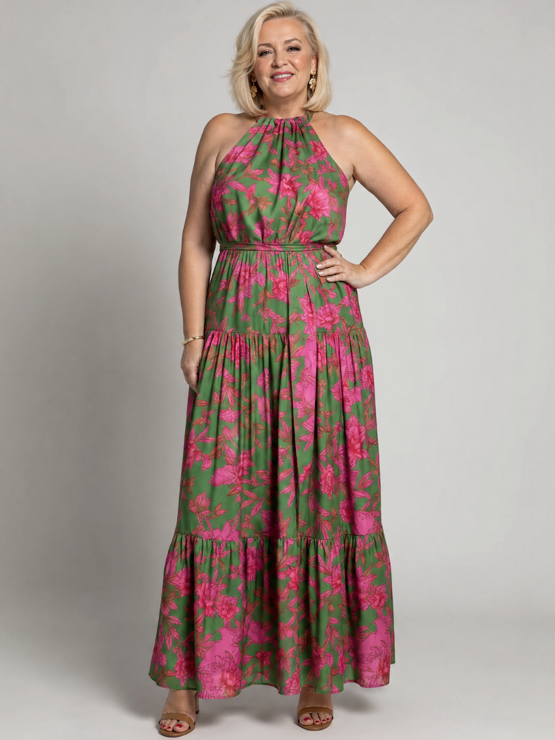 Montserrat™ | Vestido Midi Halter Drapeado con Falda por Niveles