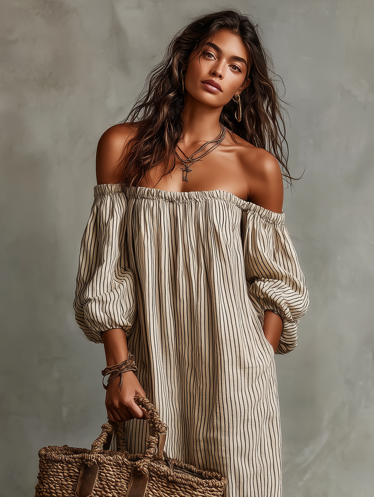 Carmen™ | Vestido Largo de Lino con Hombros Descubiertos