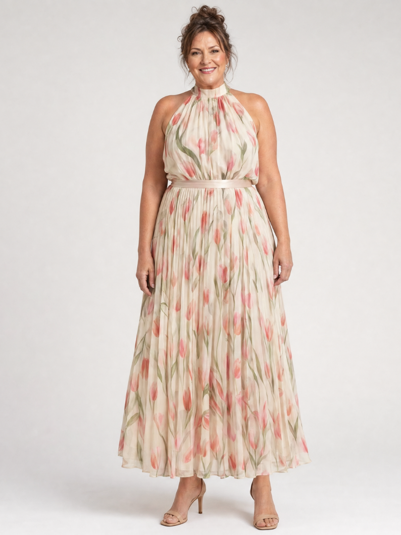 Aurelle™ | Vestido Midi Floral con Escote Halter
