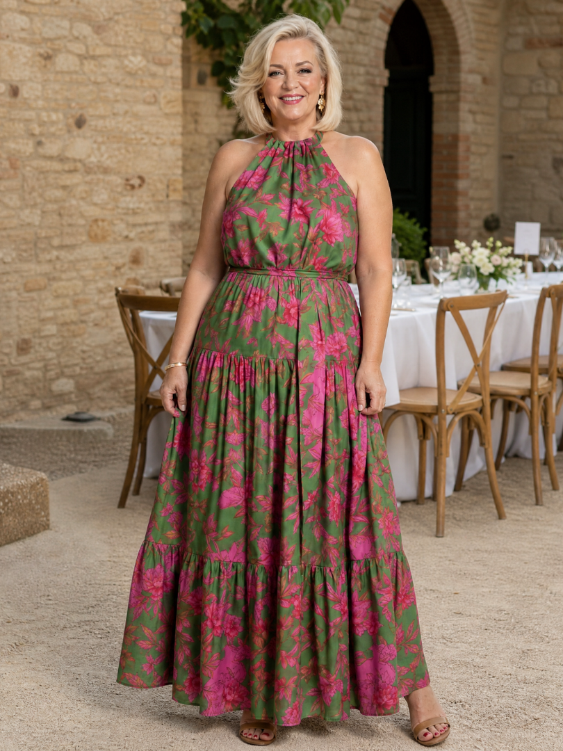 Montserrat™ | Vestido Midi Halter Drapeado con Falda por Niveles