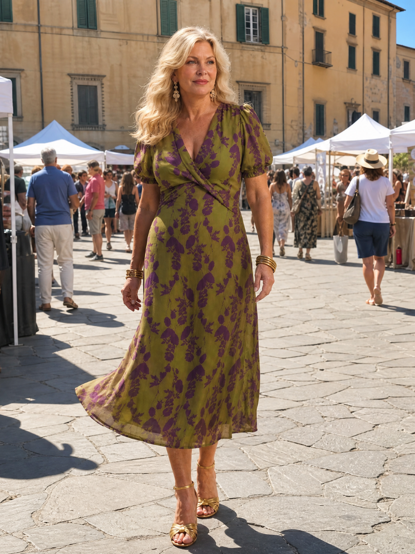 Paloma™ | Vestido Midi Floral Relajado con Manga Corta