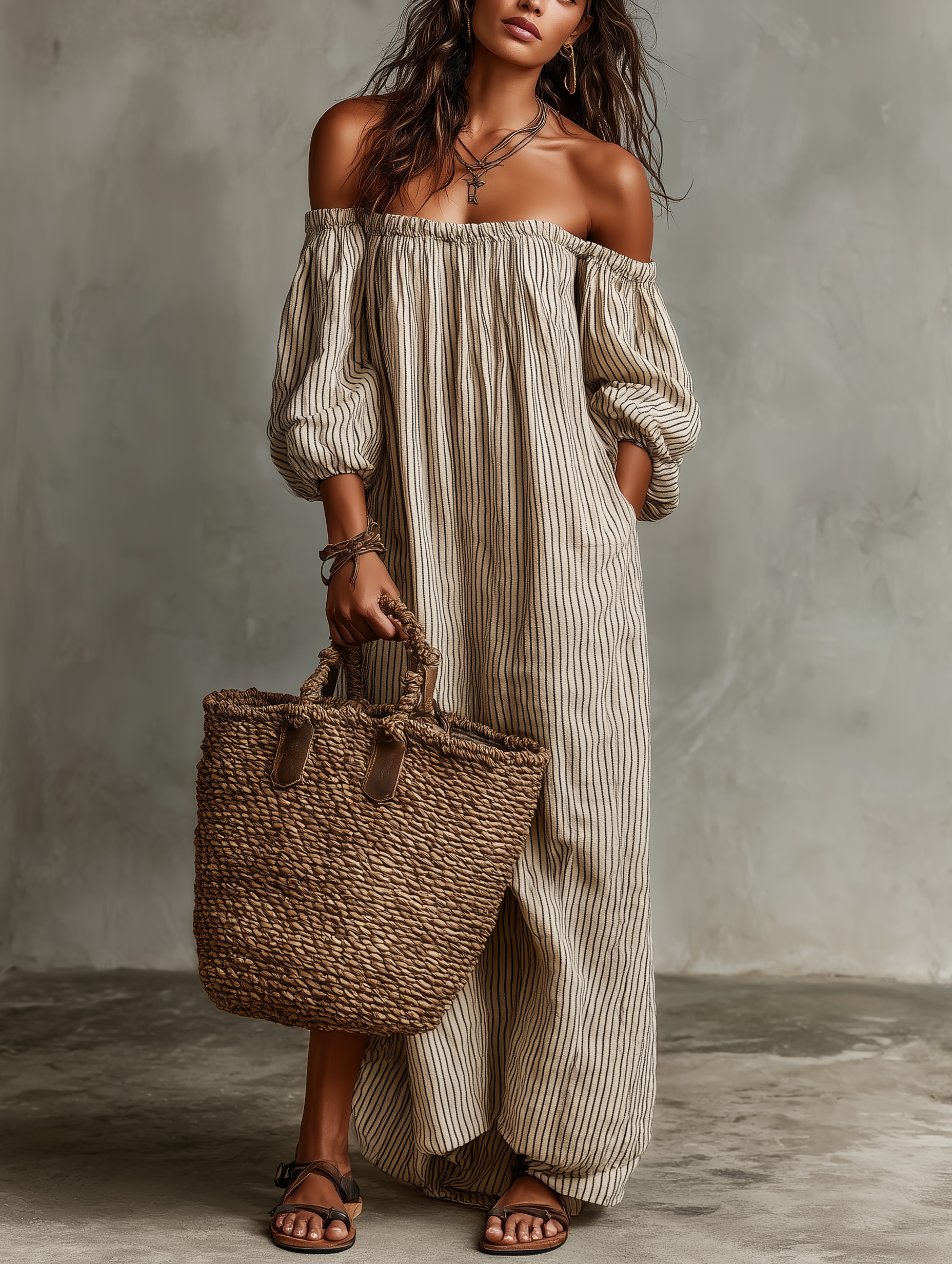 Carmen™ | Vestido Largo de Lino con Hombros Descubiertos
