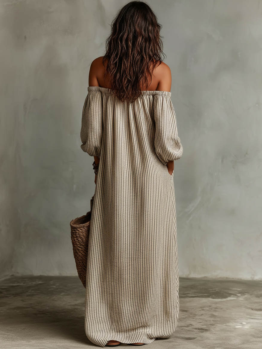 Carmen™ | Vestido Largo de Lino con Hombros Descubiertos