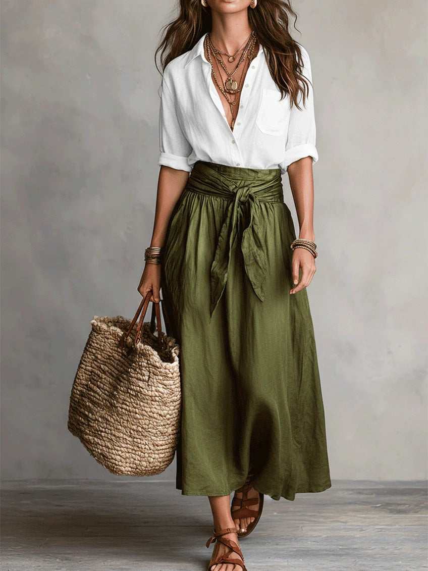 Rocío™ | Conjunto Camisa Negra y Falda Midi