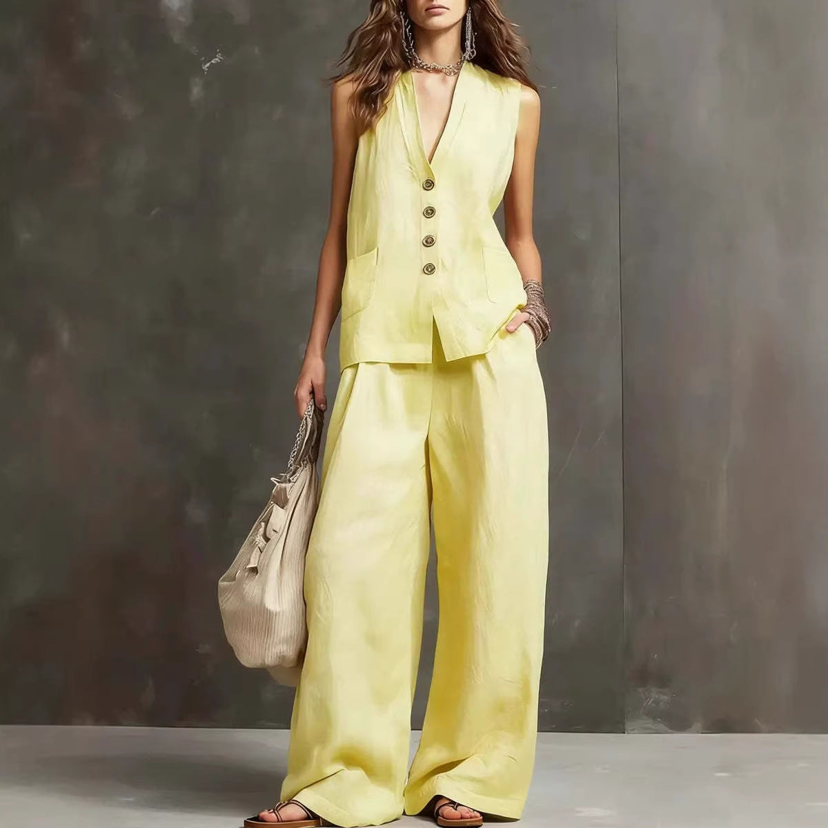 Mariana™ | Conjunto Algodón y Lino Chaleco y Pantalón Ancho